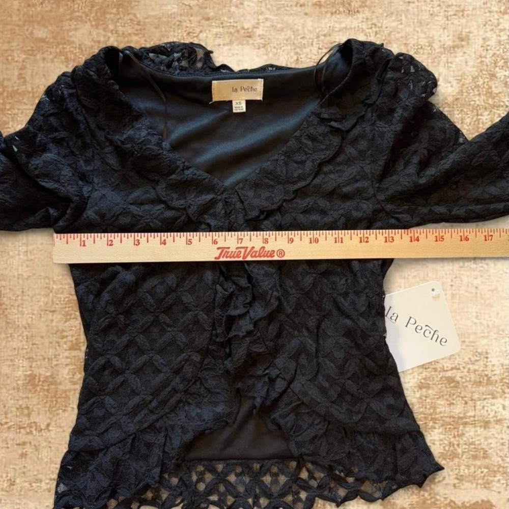 Fairycore Lace Long Sleeve black Top with ruffles and bell sleeves   – XS – NWT - Picture 3 of 8